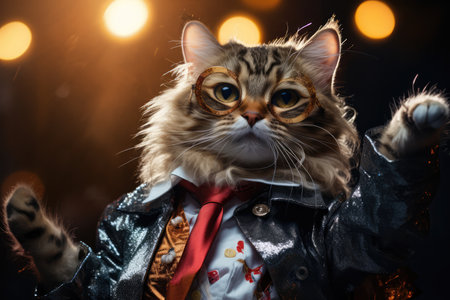 Quirky Cat In A Retro Disco Outfit, Bringing The Party Vibes.の素材