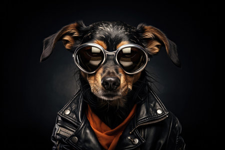 Quirky Dog Showing Off Its Inner Rockstar In A Leather Jacket.の素材