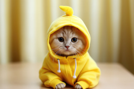 Silly Cat Dressed As A Banana, Bringing Humor To The Photo Shoot.の素材