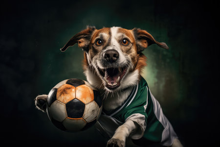 Sporty Dog As A Champion Soccer Player, Ready For A Match.の素材