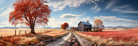 Rustic Barn In An Enchanting Autumn Landscape.の素材