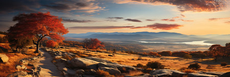 Scenic Autumn View From A Hilltop With Rolling Hills In The Distance.の素材