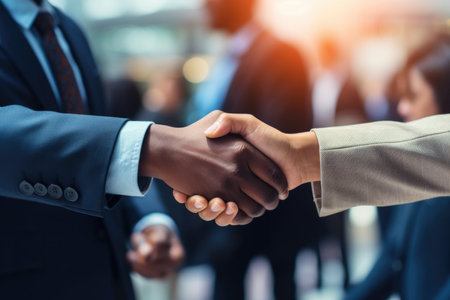 A Close Up Of Two People Shaking Hands. Body Language, Professionalism, Business Relationships, Conflict Resolution, Interpersonal Connections, Mutual Respect, Welcome Gestures.の素材