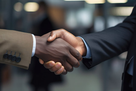A Close Up Of Two People Shaking Hands. Gestures Of Respect, Interpersonal Dynamics, Power Transition, Trust Building, Relationship Strengthening, Business Communication, Connection Cultivation.の素材