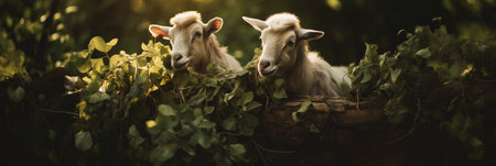 A Couple Of Sheep Standing Next To Each Other On A Lush Green Field. Sheep, Pasture, Field, Nature, Farm Animals, Ecosystem, Grazing, Grasses.の素材