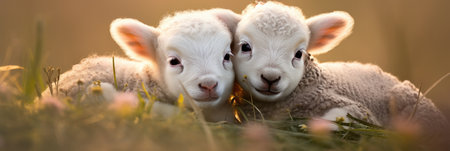 A Couple Of Sheep Standing Next To Each Other. Sheep, Couples, Companionship, Companion Animals, Grass, Pastures, Farm Life, Herd Mentality.の素材