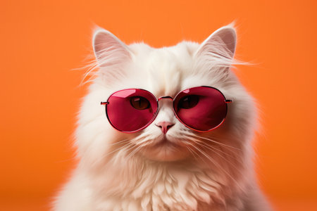 Cat With Sunglasses Orange Background. Cats, Sunglasses, Orange, Background, Accessories, Eye Protection, Colors, Accessorizing.の素材