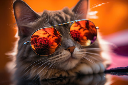 Cat With Heart Shaped Sunglasses. Cat Fashion, Cat Eye Health, Heart Sunglasses Design, Summer Fashion Trends, Celebrity Cat Fashion, Cat Accessory Shopping, Uv Protection For Cats.の素材