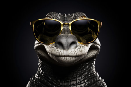 Portrait Crocodile With Sunglasses Black Background. Crocodiles, Sunglasses, Portraits, Black Background, Art, Animals, Great Photos, Creativity.の素材