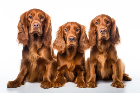 Irish Setter Family Foursome Dogs Sitting On A White Background.の素材