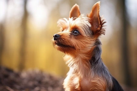 A Small Brown And Black Dog Standing In The Woods.の素材
