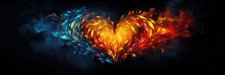 Abstract Heart Shape Yellow Blue Red Colors On Black Background.の素材