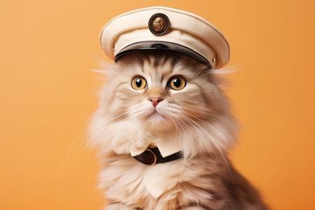 American Curl Cat Dressed As A Policeman On . Ð¡oncept American Curl Cats, Pet Costumes, Policeman Outfits, Pet Entertainment.の素材