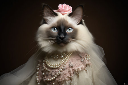 Balinese Cat Dressed As A Princess At Work. Ð¡oncept Adopting A Balinese Cat, Princessthemed Pet Clothing, Funny Stories From The Office, Unconventional Office Attire.の素材