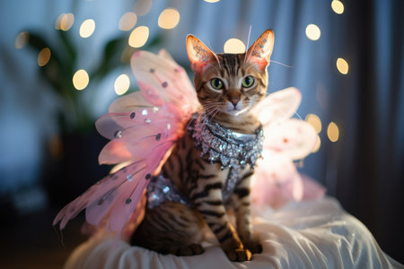 Bengal Cat Dressed As A Fairy At Work. Ð¡oncept Bengal Cat, Fairy Costumes, Workplace Attire, Surprising Employers.の素材
