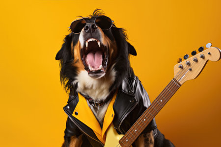 Bernese Mountain Dog Dressed As A Rockstar On. Concept Bernese Mountain Dog, Rockstar Dog Outfit, Dog Grooming, Dog Health.の素材