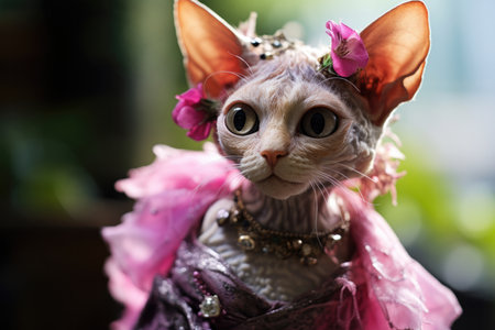Devon Rex Cat Dressed As A Fairy At Work. Ð¡oncept Devon Rex Cats, Fairy Costumes, Cat Enthusiasts, Workplace Fun.の素材