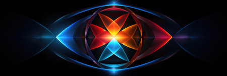 Geometric Circular Rhombus Red Yellow Blue Colors On Black Background.の素材