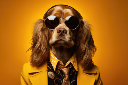 Cocker Spaniel Dog Dressed As A Rockstar. Ð¡oncept Rockstar Cocker Spaniel, Dressing Up Dogs, Breeds Of Dogs, Celebrity Animals.の素材