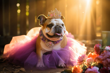 Bulldog Dog Dressed As A Fairy At Work. Concept Fairy Bulldogs, Bulldog In Costume, Working Dogs, Working Dogs, Fairy Costumes.の素材
