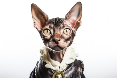 Cornish Rex Cat Dressed As A Pirate On White Background.の素材