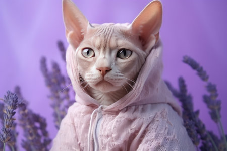 Devon Rex Cat Dressed As A Fairy On Lavender Color Background. Ð¡oncept Devonrexfairy, Catadorable, Purplelavender, Costumefun.の素材