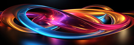 Sphericalinspired Circular Abstraction Magenta Yellow Cyan Colors On Black Background.の素材