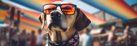A Dog With Sunglasses Attending A Farmers Market.の素材