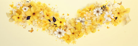 Flower Heart Shape Pale Yellow Background Mothers Day, Womens Day, Valentines Day.の素材