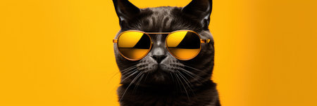 Cat With Sunglasses Dark Yellow Background Cats And Sunglasses, Dark Yellow Color, The Power Of Visuals, Brand Identity And Imagery, The Psychology Of Colors, Social Media Marketing Strategies.の素材