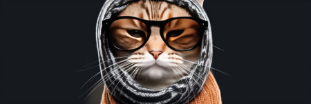 Hipster Cat With A Cool Beanie And Scarf Cat Accessories, Hipster Cats, Cat Beanies, Cat Scarves, Funky Feline Fashion, Stylish Cat Photos, Cat Clothing Trends.の素材