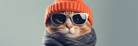 Hipster Cat With A Cool Beanie And Scarf Cat Accessories, Hipster Cats, Cat Beanies, Cat Scarves, Funky Feline Fashion, Stylish Cat Photos, Cat Clothing Trends.の素材