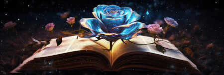 Rose With A Starry Background In The Style Of Book Art Installations.の素材