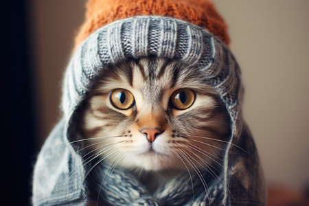 Hipster Cat With A Cool Beanie And Scarf Cat Accessories, Hipster Cats, Cat Beanies, Cat Scarves, Funky Feline Fashion, Stylish Cat Photos, Cat Clothing Trends.の素材