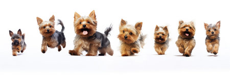 Jumping Moment, Yorkshire Terrier Dog On White Background Jumping Moment, Yorkshire Terrier, Dog Ownership, White Background, Grooming, Exercise, Breeds, Health.の素材