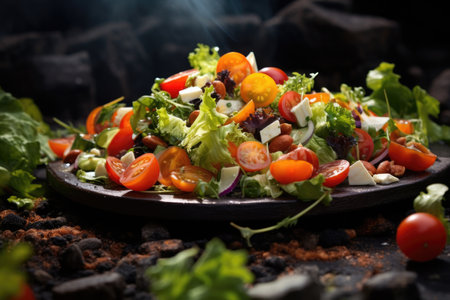 Macro Photo Salads On Stone Rustic Pub.の素材