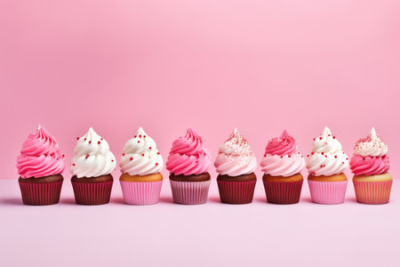 Cupcakes Standing On Gradient White Pink Background Wide.の素材