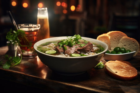 Pho Bo Beef Pho On Stone Rustic Pub Wide.の素材