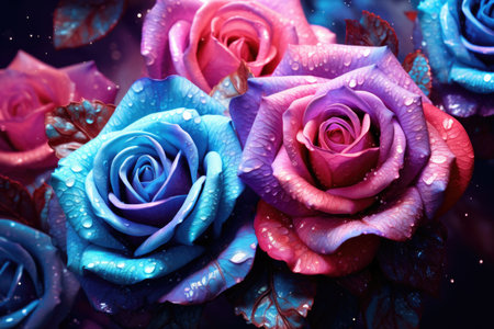 Purple Pink And Blue Rose Flowers Glitter Super Detail.の素材
