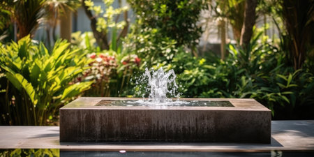 Water Feature Fountain An Outdoor Home Modern Water Feature Fountain Waterfall Presented As With Copy Space For Garden Landscape Design Concepts.の素材