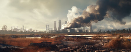 An Environmental Hazard Scenario With Potential Pollution. Concept Air Pollution, Water Pollution, Soil Pollution, Climate Change.の素材