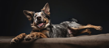A Dog Lying On Its Back Exhibiting A Playful And Endearing Pose. Ð¡oncept Dog Breeds, Adorable Animals, Playful Pet Behaviors, Companion Animals.の素材