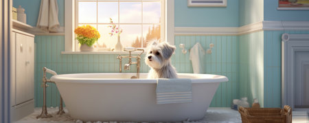 An Endearing Scene Featuring A Dog In A Bathroom Setting Adding A Touch Of Charm And Whimsy To The Ambiance. Ð¡oncept Adding A Touch Of Charm To A Home Bathroom, Bathroom Scenes Feat Dogs And Whimsy.の素材
