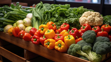 Colorful Display Of Various Organic Vegetables At Farmers Market. Concept Sunset At The Beach, Hiking In The Mountains, Cityscape At Night, Autumn Foliage, Morning Dew On Flowers.の素材