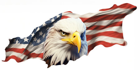 Eagle Head Adorned With American Flag Pattern. Concept American Patriotism, National Symbols, Symbolic Representation, Eagle Imagery.の素材