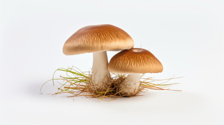 Closeup Of Big Boletus Edulis Isolated On White Background. Concept Mushroom Photography, Edible Fungi, Culinary Delights, Nature's Bounty, Food Photography.の素材