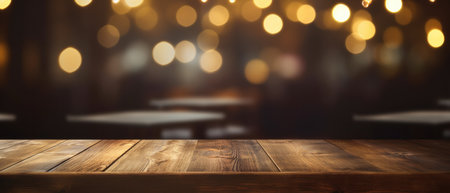 Empty Rustic Wood Table In Restaurant With Bokeh Background.の素材