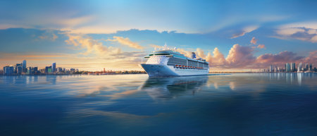 Majestic Cruise Ship Departing From The Port. Ð¡oncept Cruise Ship Tourism, Port Of Departure, Luxury Travel, Majestic Ocean Views.の素材