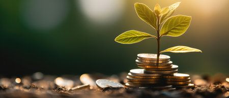 Tree Leaf On Coin Stack, Saving And Investment Concept. Ð¡oncept 1. Tree Leaf On Coin Stack 2. Saving Concept 3. Investment Concept.の素材