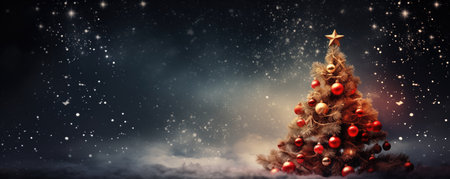 Background Featuring A Classic Christmas Tree Space For Text. Concept Winter Wonderland, Festive Decor, Holiday Spirit, Cozy Christmas Vibes, Magical Atmosphere.の素材